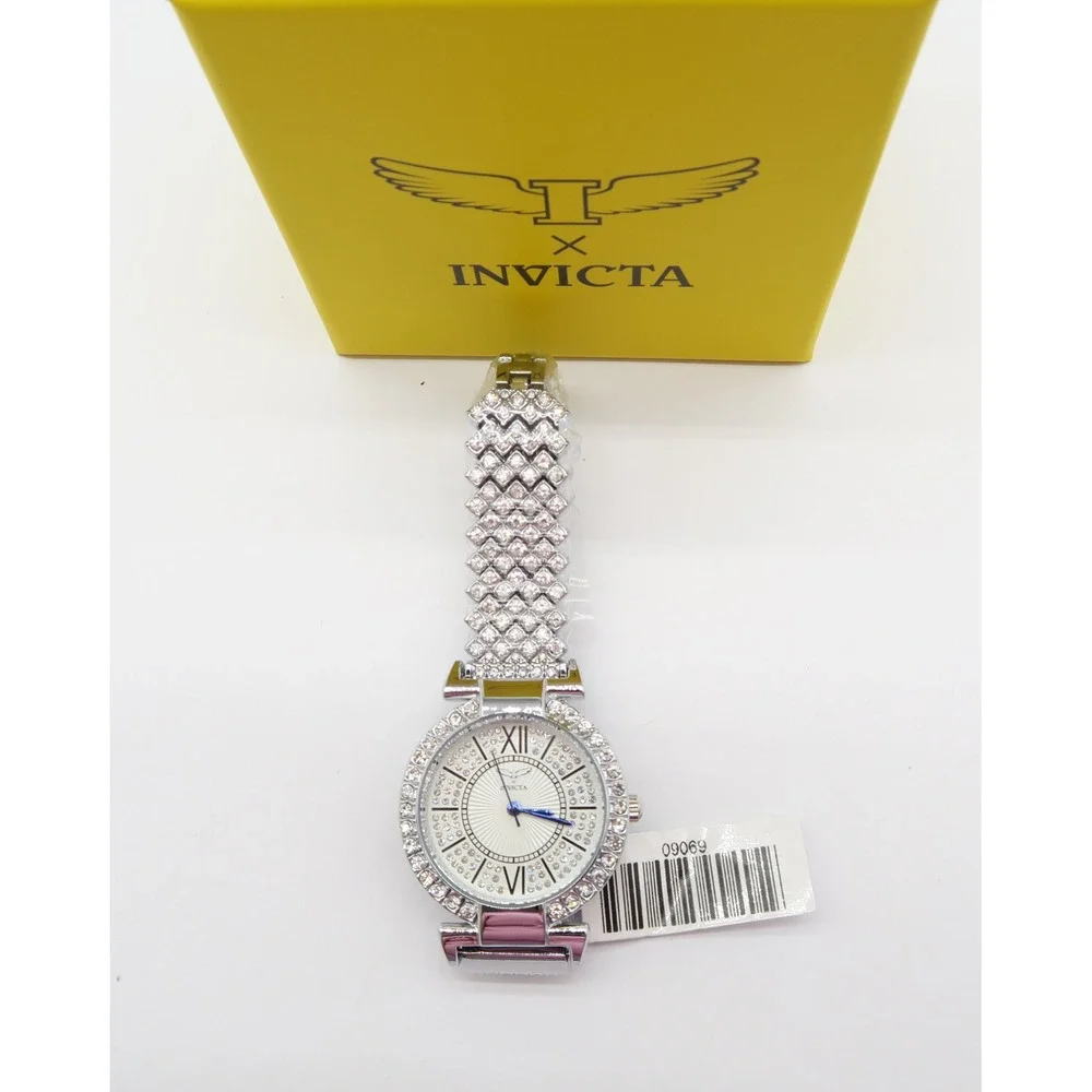 Invicta Wildflower Womens 34mm Silver Tone Crystal Accented Dress Watch NIB